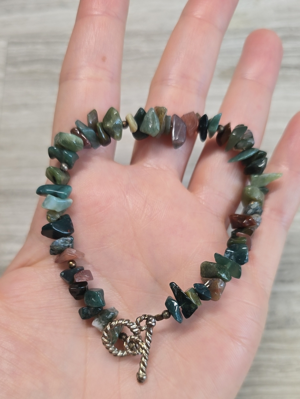 Handcrafted Multicolor Jasper Chip Bracelet with Toggle Clasp